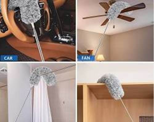 Dust-busting Tip: Cleaning the ceiling fan with microfiber extended duster.